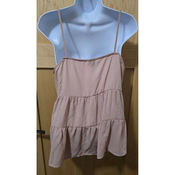 Paper Crane Peach Tiered Tank Top W Buttons Adjustable Straps baby doll - Picture 2 of 4